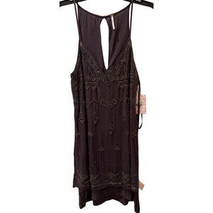 Free People XS Beaded Sleeveless Dress Tunic Charcoal & Silver NWT